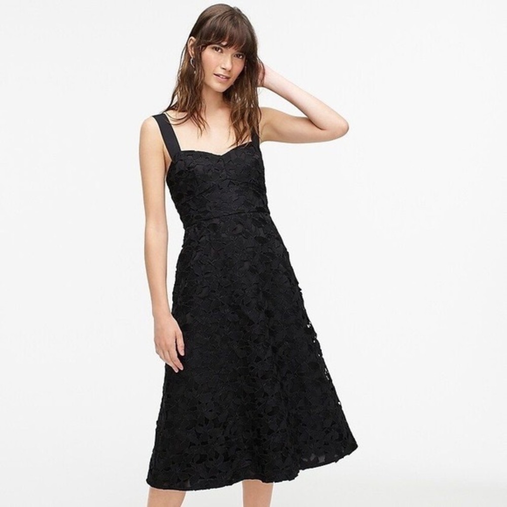 J. Crew Sleeveless Sweetheart Midi Dress In Black Lace Sz. 4